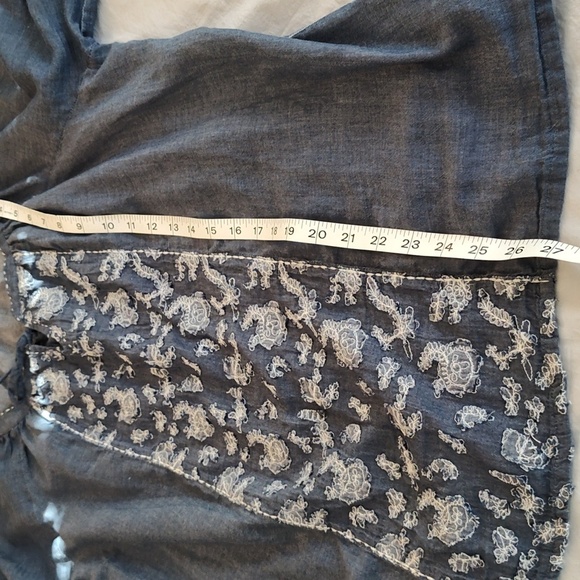 Kim Rogers Peasant Neckline 3/4 Sleeve Embroidered Appliqued Poet Blouse Blue 1X - Picture 10 of 11